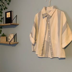 (3 for $28) Blue Striped Crop Button Top